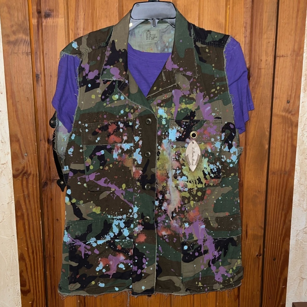 Unique Designer painted Cargo Vest. Army Military Utility (T not included )